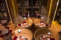 Photo of the restaurant when there are no guests yet. Luxurious restaurant, nice interior. Armchairs and sofas at the served