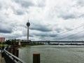 Rhine river in Dusseldorf on a cloudy day Royalty Free Stock Photo