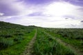 Photo of the road in the field, the road against the background of tubercles.