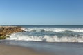 Photo of rock breakwater at mar del plata beach, Argentina Royalty Free Stock Photo