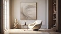 Elegant White Living Room With Large Ivory Texture Art Piece