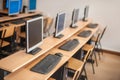 Photo of row computers in classroom or other educational institution Royalty Free Stock Photo