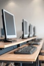 Photo of row computers in classroom or other educational institution Royalty Free Stock Photo