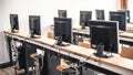 Photo of row computers in classroom or other educational institution Royalty Free Stock Photo