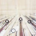 Photo of row of fishing rods in store Royalty Free Stock Photo