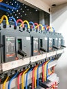 Photo a row of molded case circuit breakers in electrical cabinet. Royalty Free Stock Photo