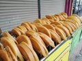 Photo of a row sweet pancake or apam balik.