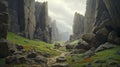 Terragen-inspired Painting: Majestic Valley With Rocky Terrain