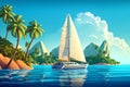 sailing yacht near tropical island 3D illustration ai generated