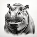 Realistic And Detailed Hippopotamus Portrait Sketch In Charcoal