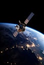 A photo of a satellite orbiting around Earth above Europe AI generated