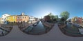 360 VR Burano picturesque townscape with canal, church and colored houses, Italy