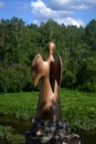 Photo of sculpture & x22;Angel of single hope& x22;. Nature park & x22;Deer streams& x22;. Ural, Sverdlovsk region, Russia Royalty Free Stock Photo