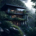 Ai generated a secluded cabin surrounded by lush green forest