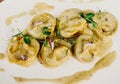 In this photo, we see a plate of homemade Italian pasta with a delicious sauce Royalty Free Stock Photo