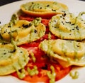 In this photo, we see a plate of homemade Italian pasta with a delicious sauce Royalty Free Stock Photo