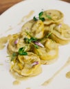 In this photo, we see a plate of homemade Italian pasta with a delicious sauce Royalty Free Stock Photo