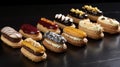 A Photo of a Selection of Miniature Eclairs with Various Fillings Royalty Free Stock Photo