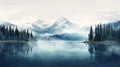 Serene Mountain Lake Painting With Misty Atmosphere And Detailed Backgrounds Royalty Free Stock Photo