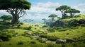 Mossy Savanna: A Stunning Asante Art Inspired Adventurecore Environment Royalty Free Stock Photo