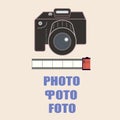 Photo services logo - camera, film and text `Photo` in English and in Russian