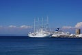 The ships and the ferryboats yachts in the Greek harbor.