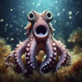 Photo of a Shocked octopus on underwater bokeh background. ai generative Royalty Free Stock Photo