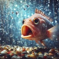 Photo of a Shocked real fish on underwater bokeh background. ai generative Royalty Free Stock Photo