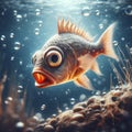 Photo of a Shocked real fish on underwater bokeh background. ai generative Royalty Free Stock Photo