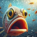 Photo of a Shocked real fish on underwater bokeh background. ai generative Royalty Free Stock Photo