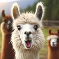 Photo of a Shocked real llama on nature background. ai generative