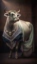 Photo Shoot of a Beautiful, Cute and Adorable Humanoid Bull in Stunning Wedding Dress (Generative AI)