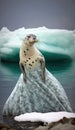 Photo Shoot of a Beautiful, Cute and Adorable Humanoid leopard seal in Stunning Wedding Dress (Generative AI) Royalty Free Stock Photo