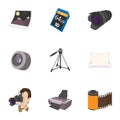 Photo shooting icons set, cartoon style