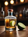 Photo Of Shot Tequila With Lime, Salt And Agave, Cocktail Bar, Vector Design With Mexican Tequila, Alcohol Pab. Generative AI Royalty Free Stock Photo