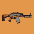 Cartoon Realism Illustration Of Ak 47 Rifle On Orange Background Royalty Free Stock Photo