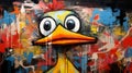 Vibrant Street Art: Angry Duck In Multicolored Graffiti Style