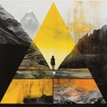 Surreal Collage Landscapes: A Captivating Blend Of Yellow Triangle And Black Squares