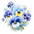 Watercolor Pansy Bouquet Clipart - Elegant And Realistic Floral Arrangement Royalty Free Stock Photo