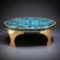 Golden And Blue Coffee Table: Mosaic-inspired Realism With Egyptian Iconography