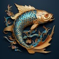 Intricately Sculpted 3d Gold Ornamental Fish Illustration Royalty Free Stock Photo