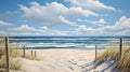 Serene Oceanic Vistas: A Realistic Painting Of Sand Dunes And Ocean