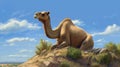 Digital Illustration Of A Brown Camel Resting On A Rock