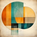 Abstract Art Piece: Vintage Poster Style Circle And Squares Royalty Free Stock Photo