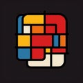 Colorful Mondrian Design On Black Background - Abstract Geometric Sculpture