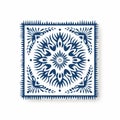 Sophisticated Woodblock Style: Blue Embroidered Square Pattern On White