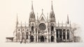 Gothic Cathedral Sketch By John J Walsh: Dark White And Beige Illustration