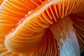 This photo showcases a detailed close-up of a sizeable orange mushroom, capturing its unique features and textures, Close-up shot Royalty Free Stock Photo