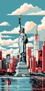 Statue Of Liberty Cityscape Poster In Roy Lichtenstein Style