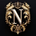 Golden Ornate Letter N In Baroque Realism Style